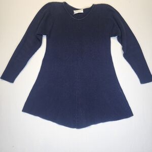​Vintage90s Louis London Blue Ribbed Knit Crew Neck Knit Tunic Sweater Dress M/L